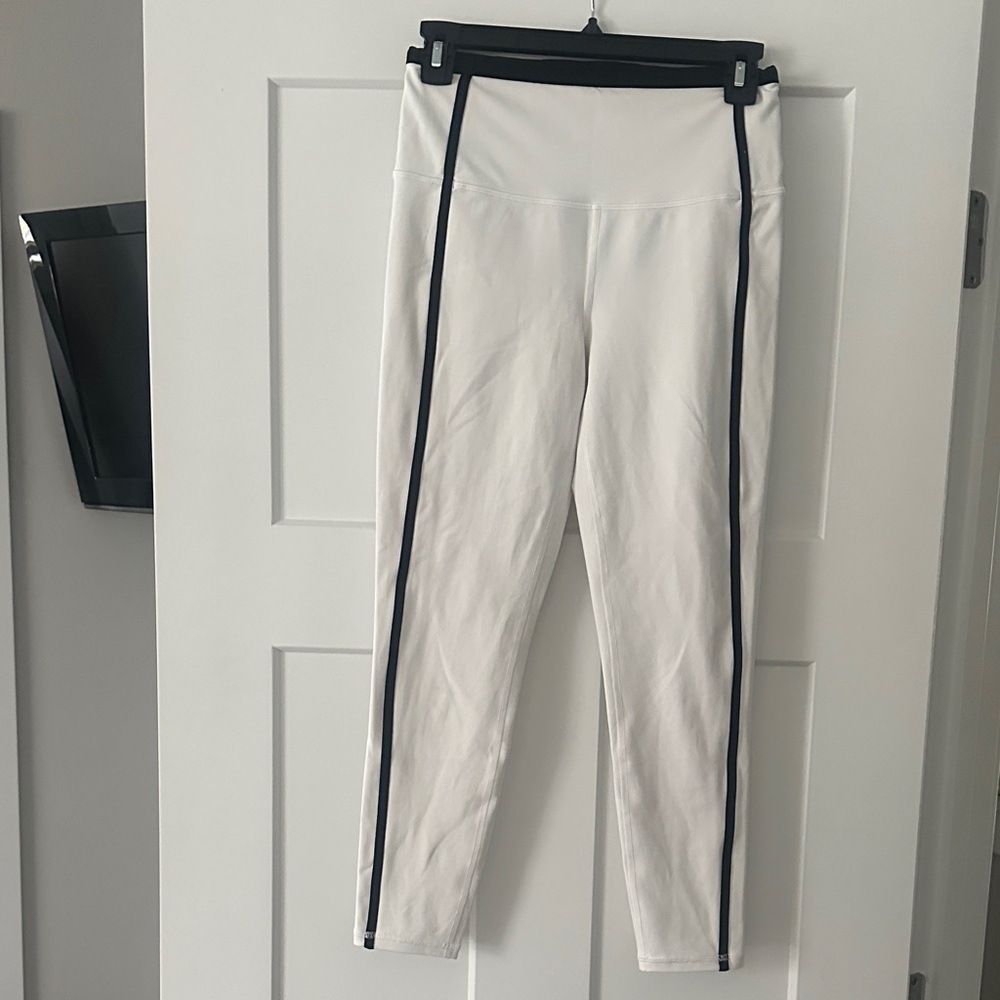 Athleta White Leggings with Black Trim